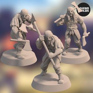 Acenii Barbarian Axe Warriors (3 unique miniatures) – 3D printable miniature – STL file