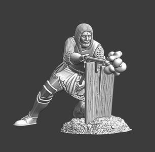 Medieval handgunner firing his weapon