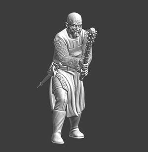 Medieval leper knight fighting with club
