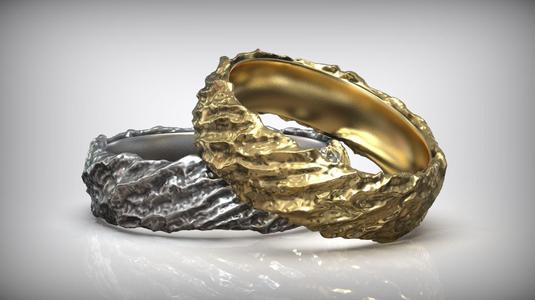 Wood Bark Nature Ornament Wedding Band