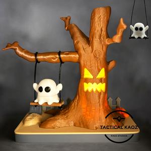Graveyard Play Time – Ghost on Swing With Spooky Tree – Tealight Multi Part Model