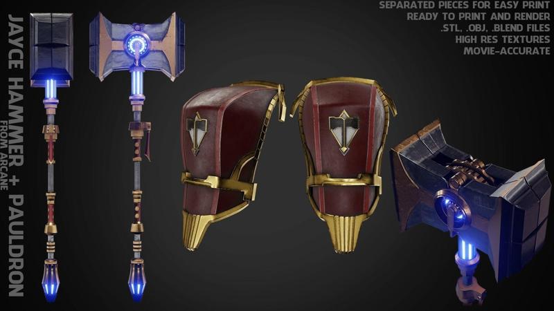 Arcane Jayce Hammer and Pauldron Bundle for Cosplay 3D Model Collection