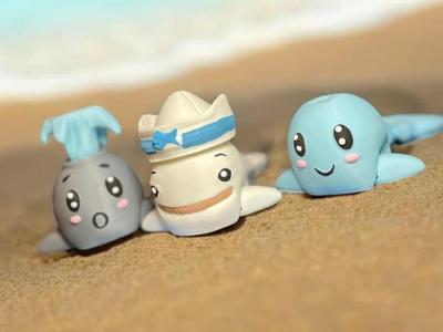 Cute Whale Flexi w/ Water Spout & Captain Hat