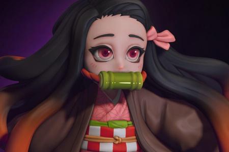 Nezuko anime girl in kimono holding pipe