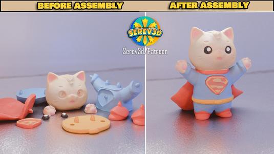 Super Cat - Superman Cosplay Cat - 3D print STL and multicolor 3MF file