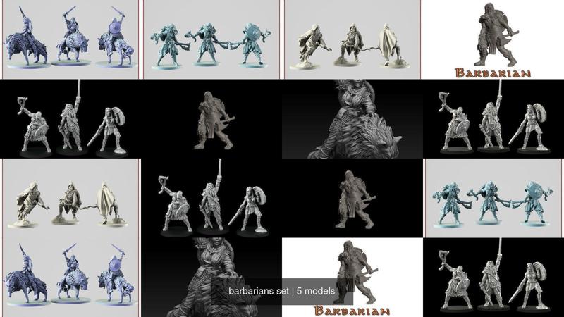 barbarians set different figurines 3D Model Collection