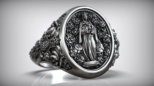 Saint Rose of Lima Cross Roses Christ Catholic Ring