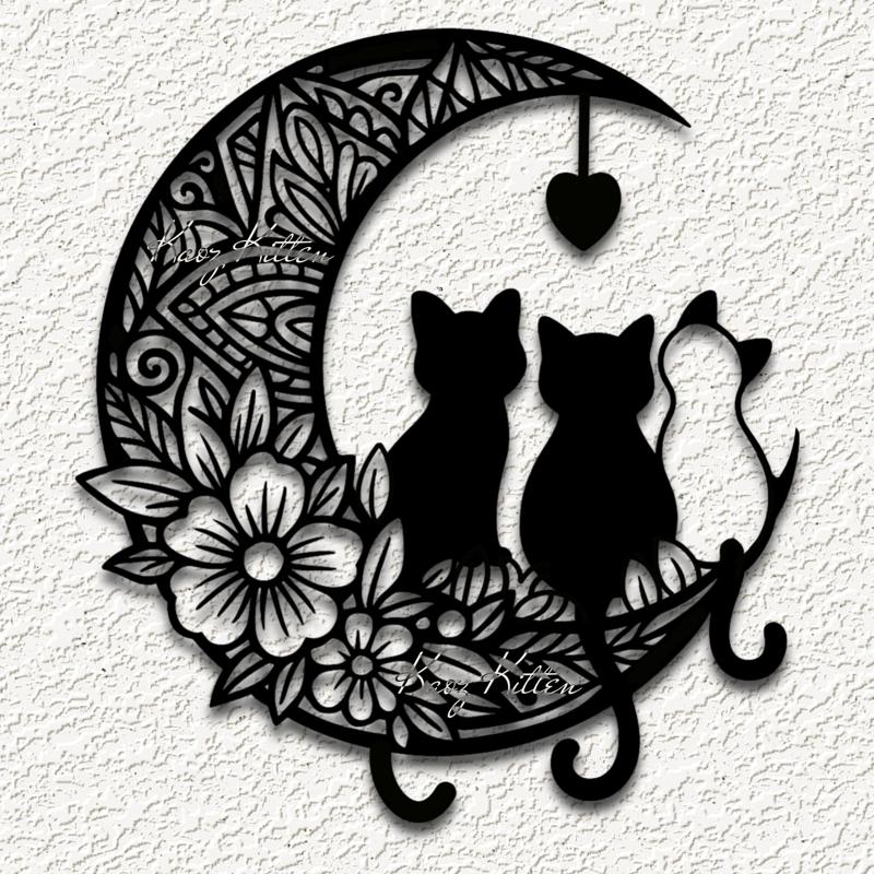 3 kittens moon heart wall art home decor
