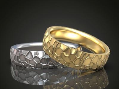 Wedding rings hammered matte solid gold