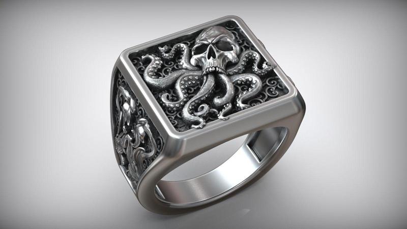 Octopus Skull Tentacle Sea Ornament Signet