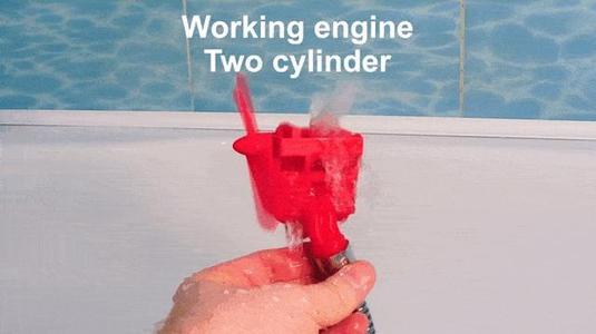 Working 2-cylinder motor, print-in-place