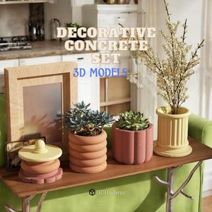 Decorative Concrete Set 3D STL Files, 3D Home Decor Printable Models