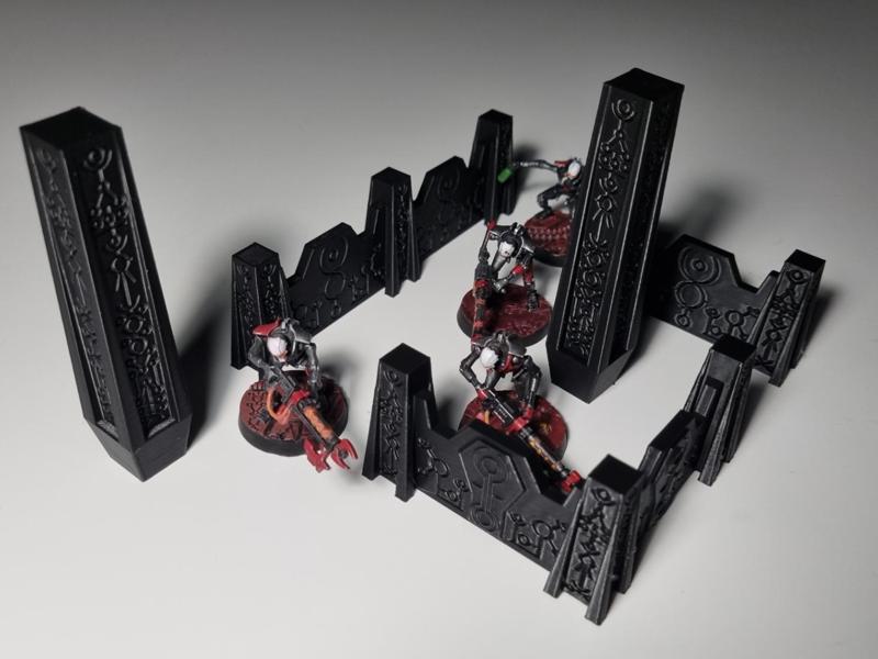 Necron terrain baricades and obelisks