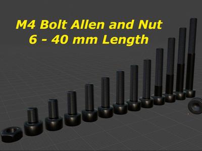 M4 Bolt Allen 6-40mm length and Nut