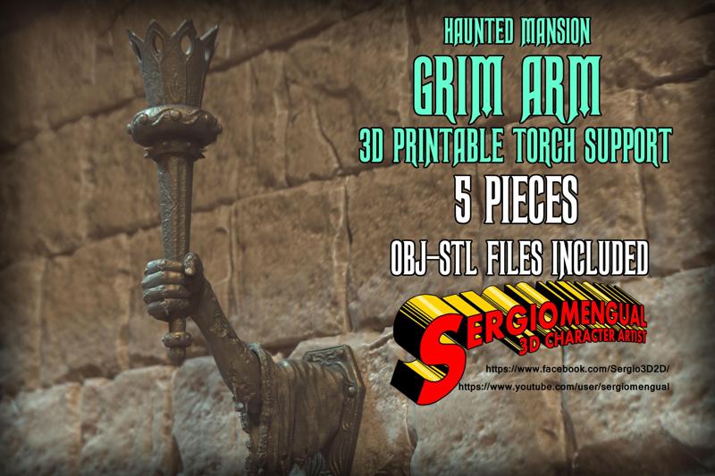 Haunted Mansion Grim Arm Torch Support 3D Printable Sculpture