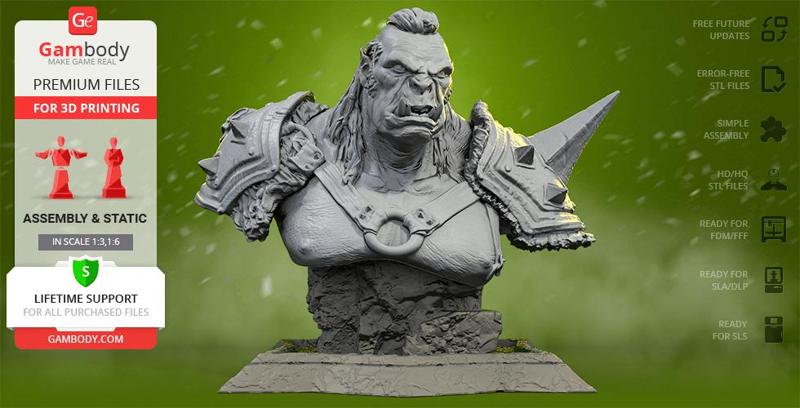 Orc The Executioner Bust STL files for 3D Printing | Assembly Model