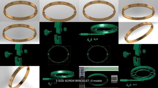 5 SIZE SCREW BRACELET 3D Model Collection