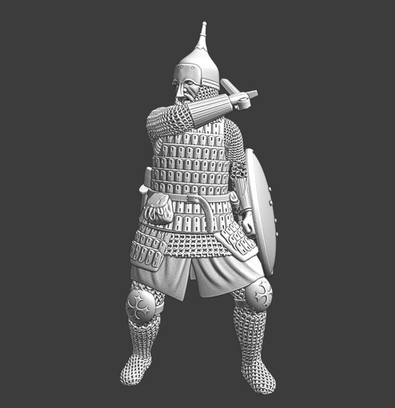 Medieval Novgorod warrior fighting with sword