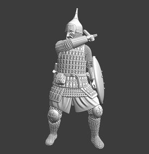 Medieval Novgorod warrior fighting with sword