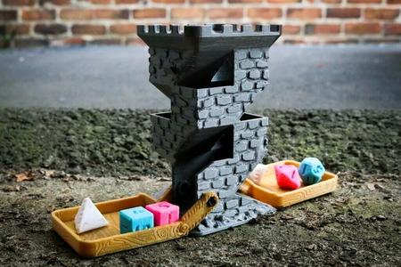 Brick Dice Tower with Fold-Up Wooden Drawbridges