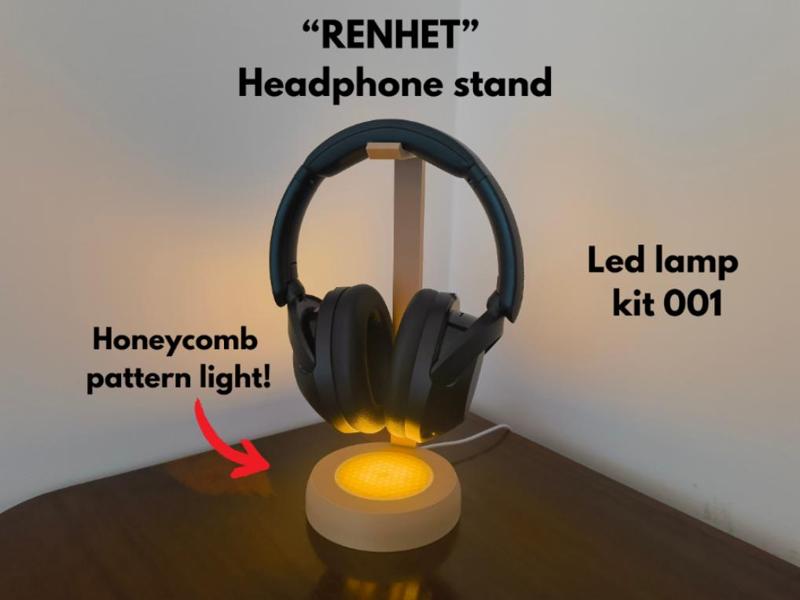 “RENHET” headphone stand with light, ledlampkit001