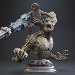 Rocket & Groot Bust in Diorama STL files for 3D Printing | Assembly Model