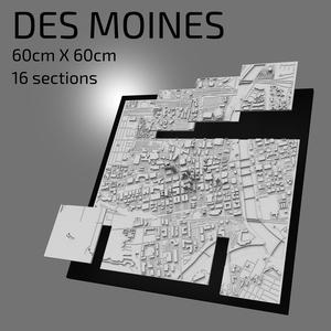 3D Des Moines | Digital Files | 3D STL File | Des Moines 3D Map | 3D City Art | 3D Printed Landmark | Model of Des Moines Skyline | 3D Art