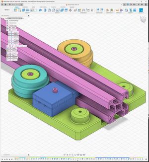 Wheel Plate for 3030 profile, driven by NEMA stepper, many airsoft 6mm BBs build-in bearings (f3d; step)