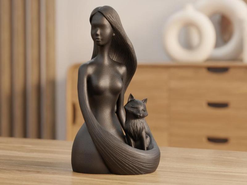 Ethereal Companion – A Woman and a Fox Sculpture