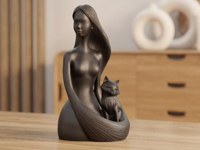Ethereal Companion – A Woman and a Fox Sculpture