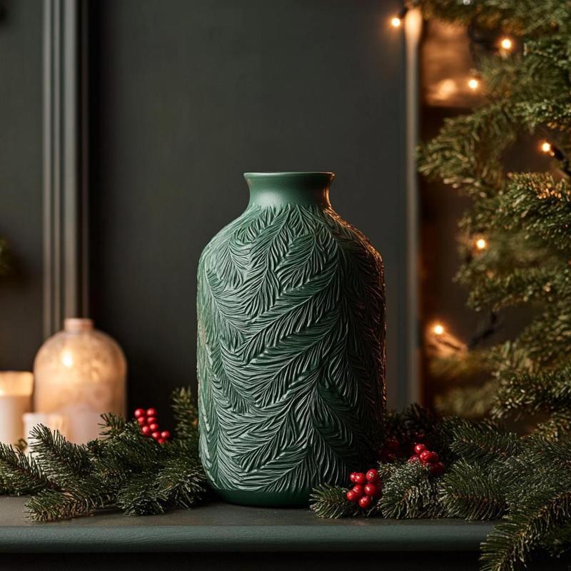 Frosted Pine Vase for Christmas Decor