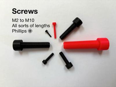 M2 – M10 Phillips Screws in all sorts of lengths (STEP, STL, 3MF)
