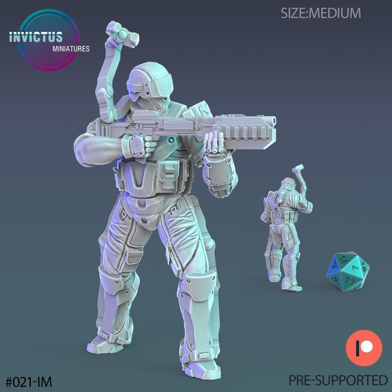 Exoskelet Soldier Shooting / Space Warrior / War Trooper / Cyberpunk Alien / Invasion Army / Steampunk Battle Construct / Sci-Fi Encounter