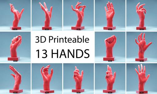13 3D printeable Posed Hands 3D Model Collection