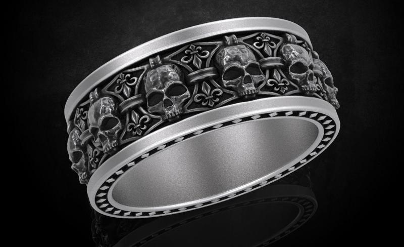 Ring skull with heraldic lily many sizes 252
