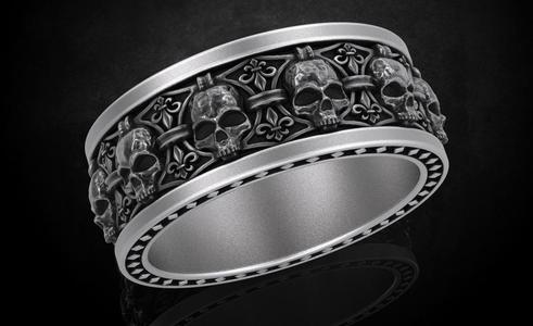 Ring skull with heraldic lily many sizes 252