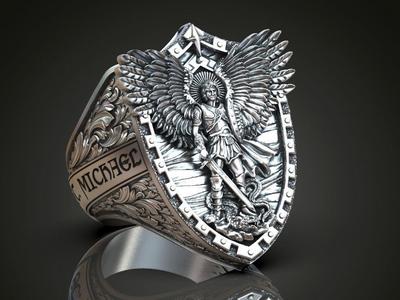 Ring saint  Archangel Michael dragon wings inscription