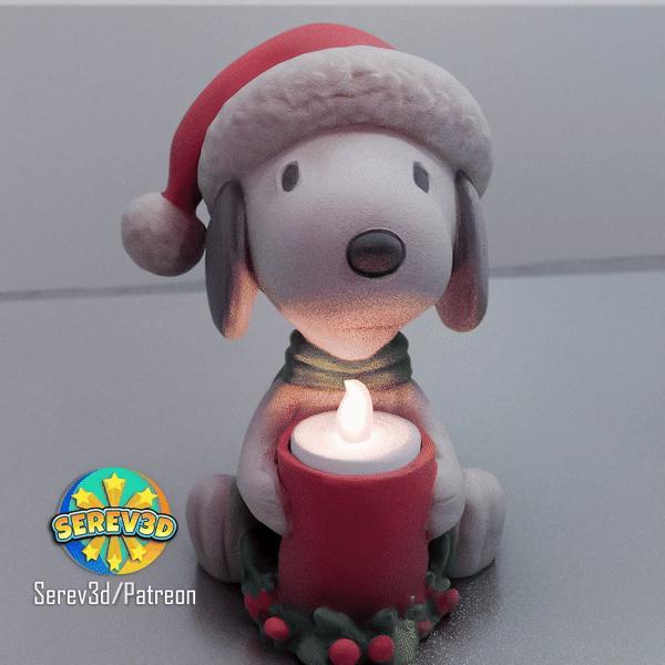 Christmas Snoopy – Candle Holder – 3D print STL and multicolor 3MF file