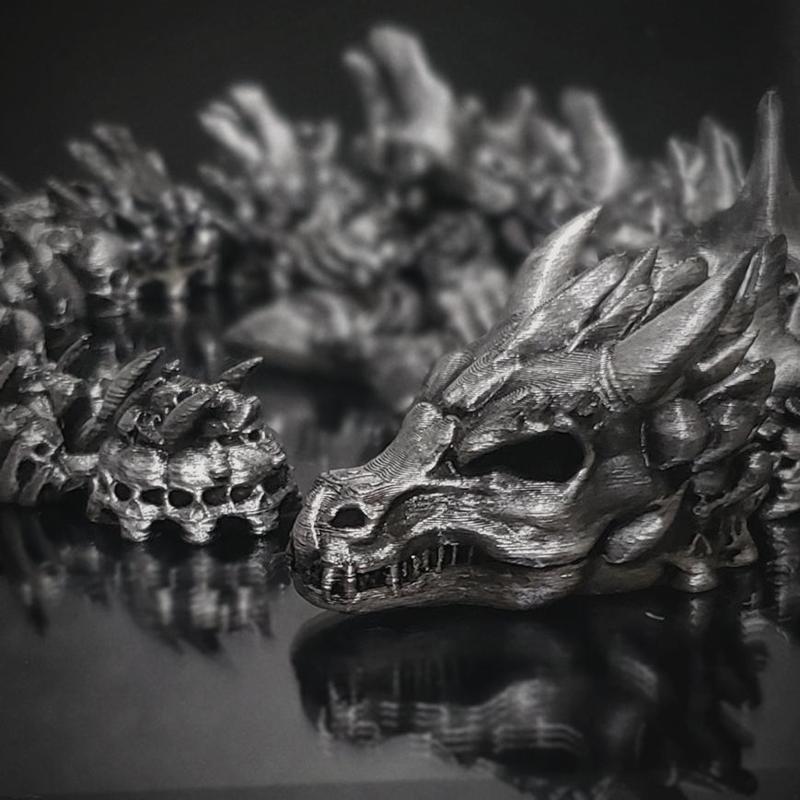 Doomsday Articulating Dragon, Print in place, flexi skull and bone dragon, by Pretzel Prints
