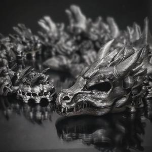 Doomsday Articulating Dragon, Print in place, flexi skull and bone dragon, by Pretzel Prints