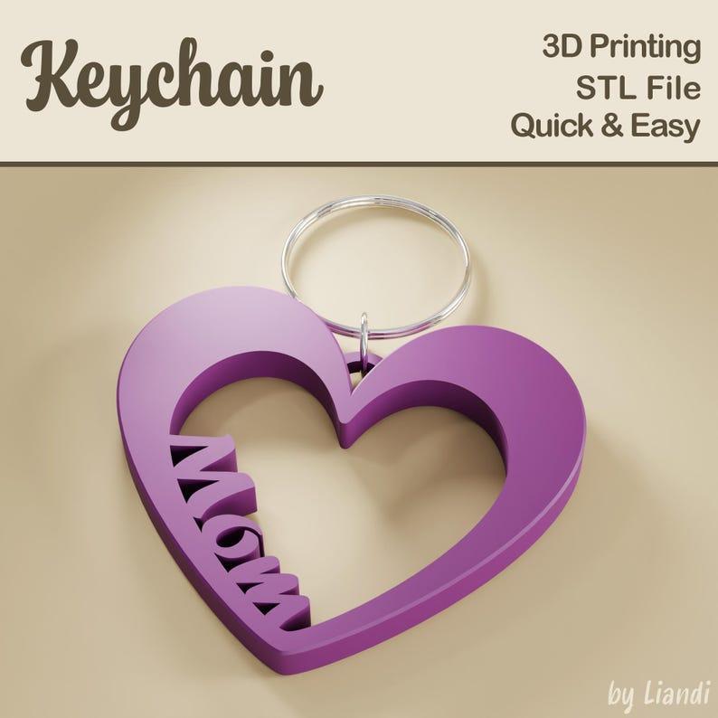 Love Mom Heart STL Keychain - 3D Print File, Mother's Day Gift Keyring or Bag Charm, Digital Download for Commercial Use