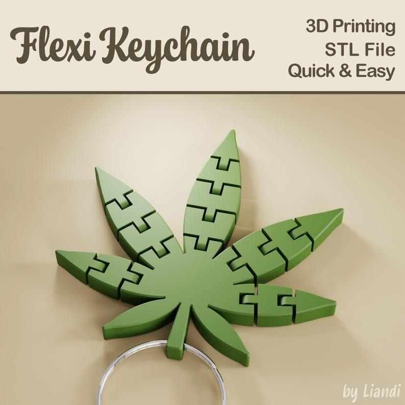 Flexi Cannabis Leaf STL Keychain - 3D Print File, Flexible Fidget Keyring Bag Charm, Articulated, Digital Download for Commercial Use