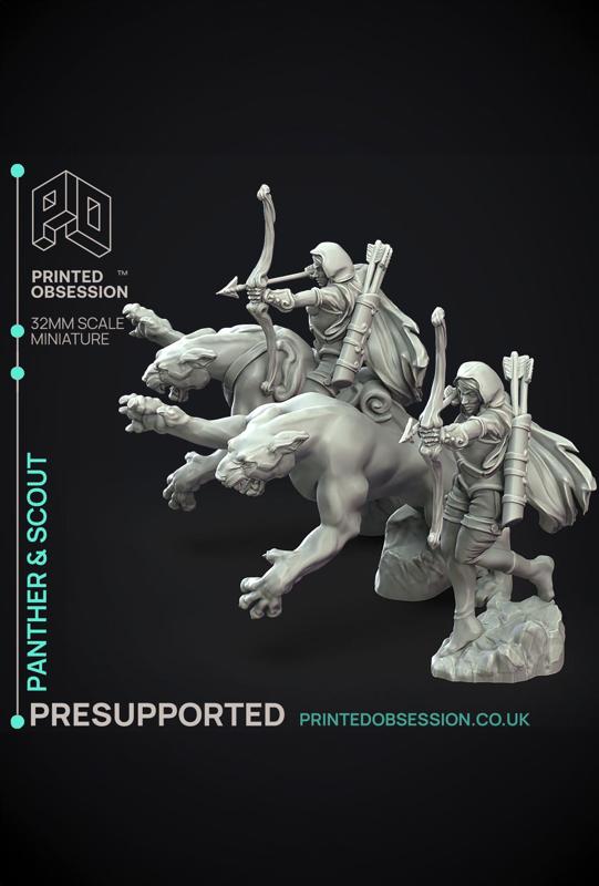 Panther & Scout – Elf and Familar – 4 Models – PRESUPPORTED – 32mm Scale