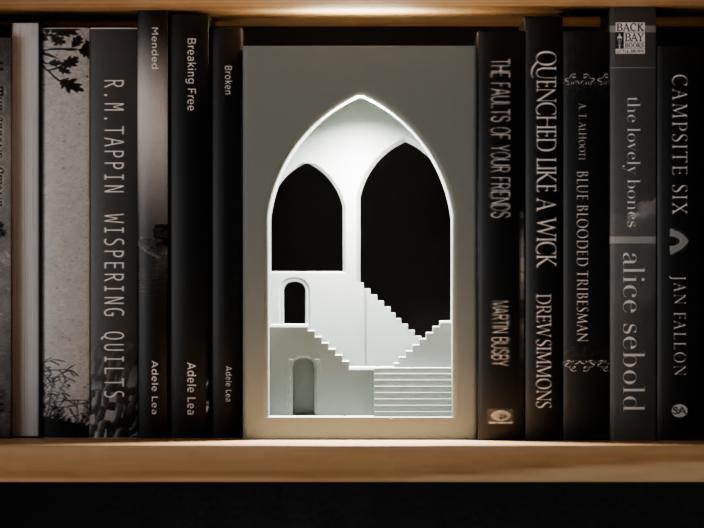 Book Nook Lamp. Mystical Temple Book End light