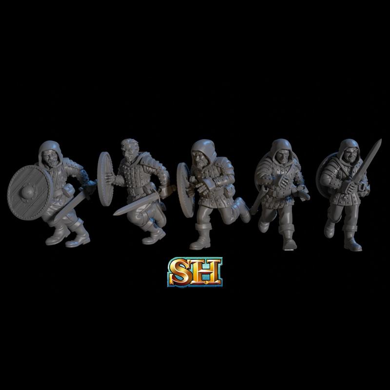 Squad of 5 Mercenary Swordsmen Miniatures