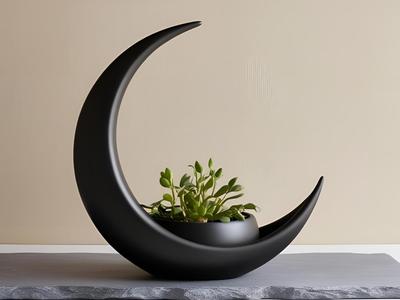 Crescent Moon Decoration With Elliptical Plant Pot