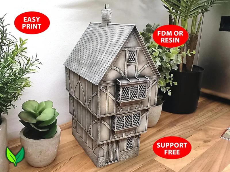 Tudor House 3D Print – Medieval Terrain, Support-Free Design