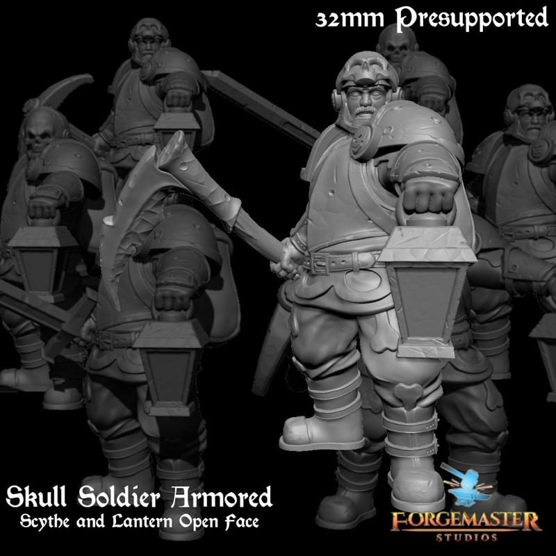 Human Death Knight – Skull Soldier Armored Scythe and Lantern Open Face