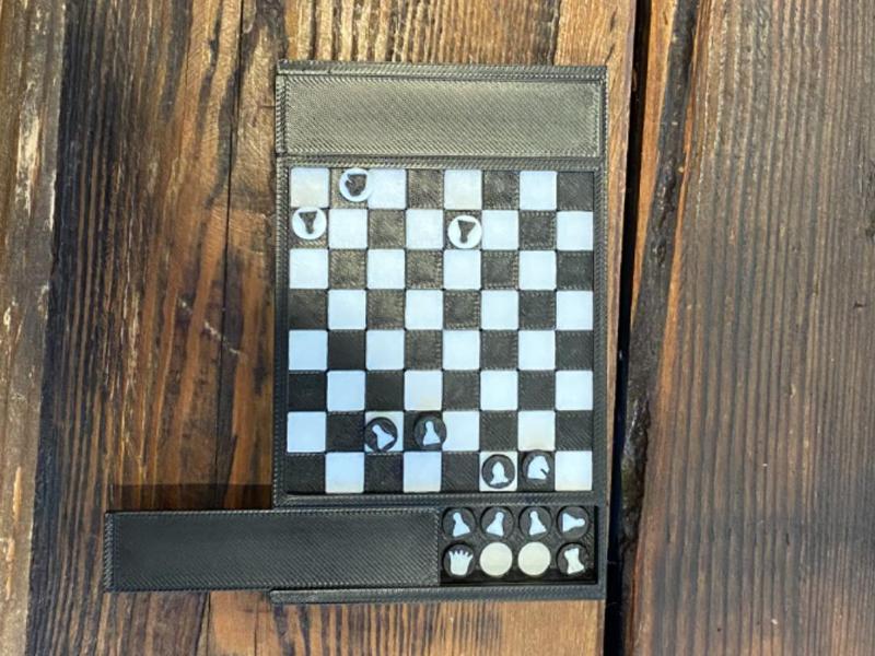 pocket sized chess &checkers with storage 4 pieces