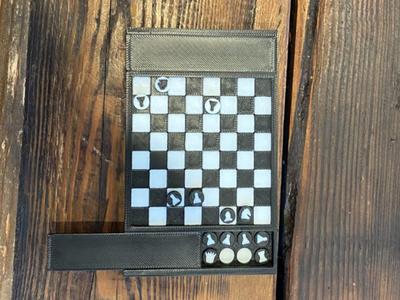 pocket sized chess &checkers with storage 4 pieces
